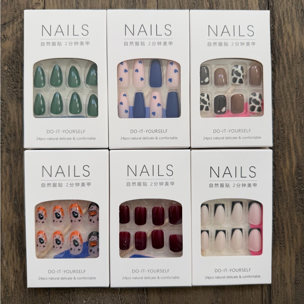 6 Assorted 24pc press on nail sets